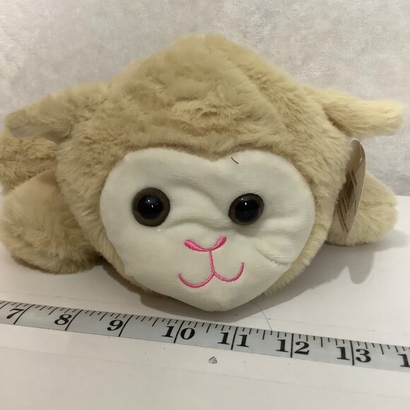 Hug & Luv Tan Plush Smiling Lamb Stuffed Animal Toy 11" Long NWT Hand Held - Picture 2 of 8